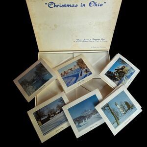 Vtg Bright of America 12 Christmas In Ohio Cards Stationary w Envelopes, Box